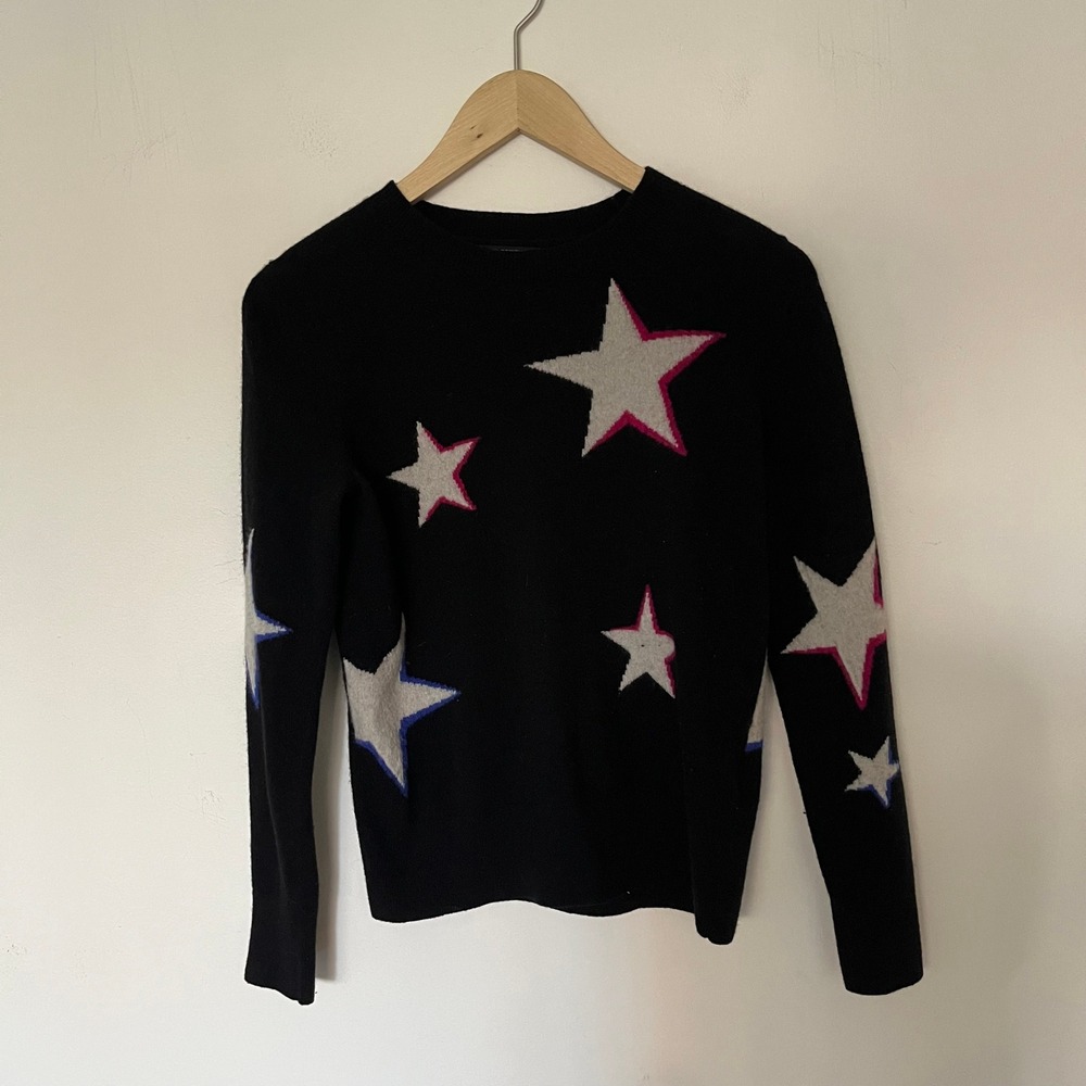 Banana Republic Black Star Intarsia Merino Wool Blend Sweater XS Crewneck